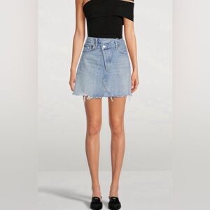 Agolde Criss Cross Organic Cotton Denim Jean Asymmetrical Mini Skirt Blue Sz 30